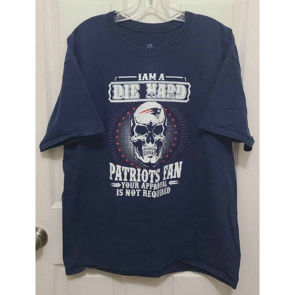 New England Patriots NFL Short Sleeve TShirt Die Hard Patriots Fan Skull Blue XL